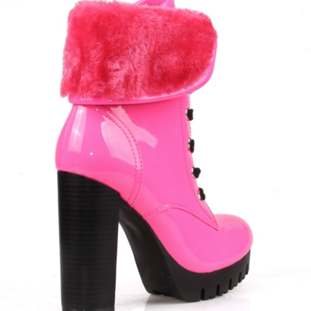 Neon Hot Pink Combat Booties - Picture 5 of 6
